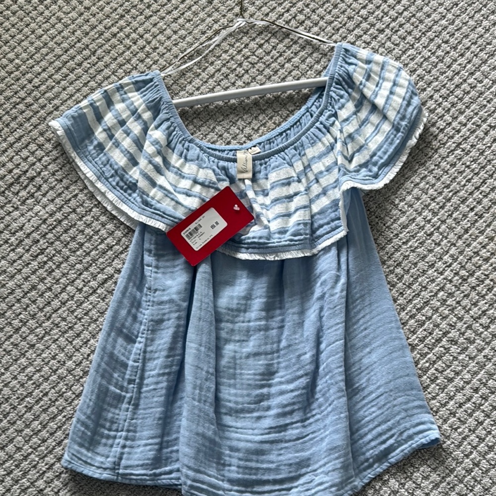 Allison Joy Blue and White Ruffled Blouse